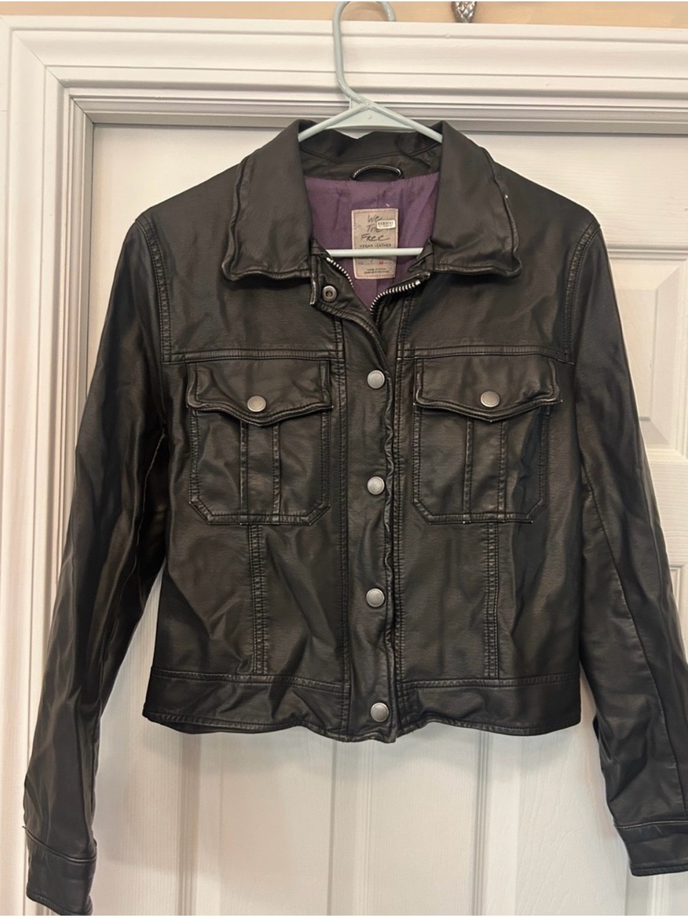 Free People Black Faux Leather Button Jacket